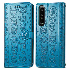 Coque Portefeuille Motif Fantaisie Livre Cuir Etui Clapet S03D pour Sony Xperia 1 III Bleu