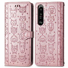 Coque Portefeuille Motif Fantaisie Livre Cuir Etui Clapet S03D pour Sony Xperia 1 III Or Rose