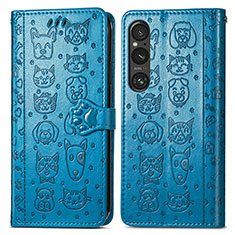 Coque Portefeuille Motif Fantaisie Livre Cuir Etui Clapet S03D pour Sony Xperia 1 V Bleu