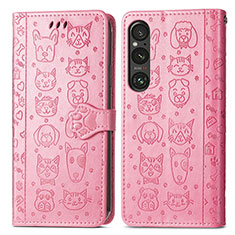 Coque Portefeuille Motif Fantaisie Livre Cuir Etui Clapet S03D pour Sony Xperia 1 V Rose