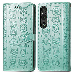 Coque Portefeuille Motif Fantaisie Livre Cuir Etui Clapet S03D pour Sony Xperia 1 V Vert