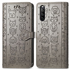 Coque Portefeuille Motif Fantaisie Livre Cuir Etui Clapet S03D pour Sony Xperia 10 III SO-52B Gris