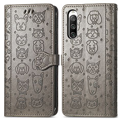 Coque Portefeuille Motif Fantaisie Livre Cuir Etui Clapet S03D pour Sony Xperia 10 IV Gris