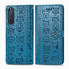 Coque Portefeuille Motif Fantaisie Livre Cuir Etui Clapet S03D pour Sony Xperia 5 II Bleu