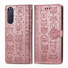 Coque Portefeuille Motif Fantaisie Livre Cuir Etui Clapet S03D pour Sony Xperia 5 II Or Rose