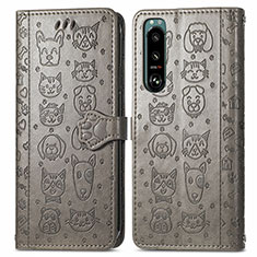 Coque Portefeuille Motif Fantaisie Livre Cuir Etui Clapet S03D pour Sony Xperia 5 III Gris