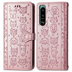 Coque Portefeuille Motif Fantaisie Livre Cuir Etui Clapet S03D pour Sony Xperia 5 III Or Rose