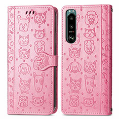 Coque Portefeuille Motif Fantaisie Livre Cuir Etui Clapet S03D pour Sony Xperia 5 III Rose