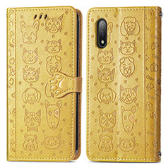 Coque Portefeuille Motif Fantaisie Livre Cuir Etui Clapet S03D pour Sony Xperia Ace II SO-41B Jaune