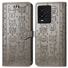 Coque Portefeuille Motif Fantaisie Livre Cuir Etui Clapet S03D pour Vivo iQOO 9T 5G Gris