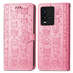 Coque Portefeuille Motif Fantaisie Livre Cuir Etui Clapet S03D pour Vivo iQOO 9T 5G Rose