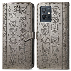 Coque Portefeuille Motif Fantaisie Livre Cuir Etui Clapet S03D pour Vivo iQOO Z6 5G Gris