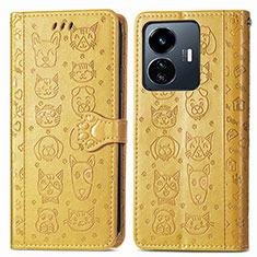 Coque Portefeuille Motif Fantaisie Livre Cuir Etui Clapet S03D pour Vivo iQOO Z6 Lite 5G Jaune