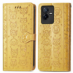 Coque Portefeuille Motif Fantaisie Livre Cuir Etui Clapet S03D pour Vivo iQOO Z6x Jaune