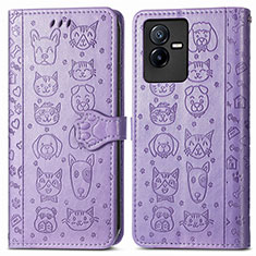 Coque Portefeuille Motif Fantaisie Livre Cuir Etui Clapet S03D pour Vivo iQOO Z6x Violet