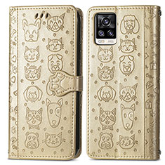 Coque Portefeuille Motif Fantaisie Livre Cuir Etui Clapet S03D pour Vivo V20 (2021) Or