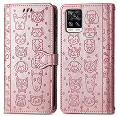 Coque Portefeuille Motif Fantaisie Livre Cuir Etui Clapet S03D pour Vivo V20 (2021) Or Rose