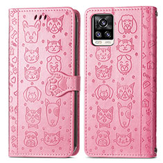 Coque Portefeuille Motif Fantaisie Livre Cuir Etui Clapet S03D pour Vivo V20 (2021) Rose