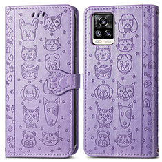 Coque Portefeuille Motif Fantaisie Livre Cuir Etui Clapet S03D pour Vivo V20 (2021) Violet