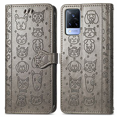 Coque Portefeuille Motif Fantaisie Livre Cuir Etui Clapet S03D pour Vivo V21 5G Gris