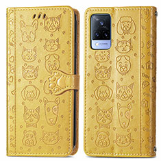 Coque Portefeuille Motif Fantaisie Livre Cuir Etui Clapet S03D pour Vivo V21 5G Jaune