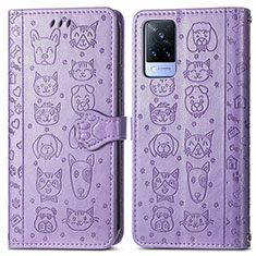 Coque Portefeuille Motif Fantaisie Livre Cuir Etui Clapet S03D pour Vivo V21 5G Violet