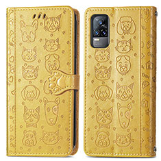 Coque Portefeuille Motif Fantaisie Livre Cuir Etui Clapet S03D pour Vivo V21e 4G Jaune