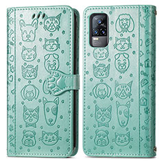 Coque Portefeuille Motif Fantaisie Livre Cuir Etui Clapet S03D pour Vivo V21e 4G Vert