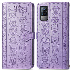 Coque Portefeuille Motif Fantaisie Livre Cuir Etui Clapet S03D pour Vivo V21e 4G Violet