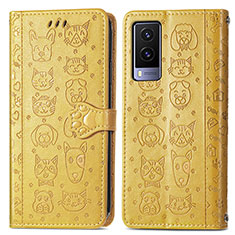 Coque Portefeuille Motif Fantaisie Livre Cuir Etui Clapet S03D pour Vivo V21e 5G Jaune