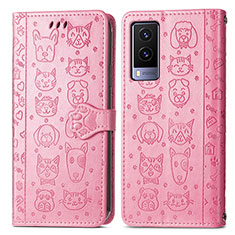 Coque Portefeuille Motif Fantaisie Livre Cuir Etui Clapet S03D pour Vivo V21e 5G Rose