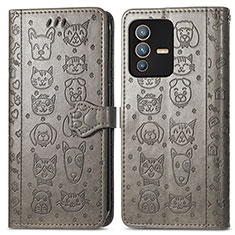 Coque Portefeuille Motif Fantaisie Livre Cuir Etui Clapet S03D pour Vivo V23 5G Gris