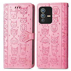 Coque Portefeuille Motif Fantaisie Livre Cuir Etui Clapet S03D pour Vivo V23 5G Rose