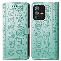 Coque Portefeuille Motif Fantaisie Livre Cuir Etui Clapet S03D pour Vivo V23 5G Vert