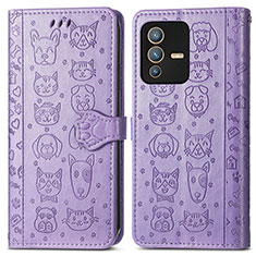 Coque Portefeuille Motif Fantaisie Livre Cuir Etui Clapet S03D pour Vivo V23 5G Violet