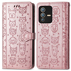 Coque Portefeuille Motif Fantaisie Livre Cuir Etui Clapet S03D pour Vivo V23 Pro 5G Or Rose