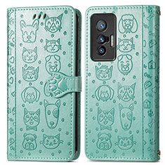 Coque Portefeuille Motif Fantaisie Livre Cuir Etui Clapet S03D pour Vivo X70 5G Vert