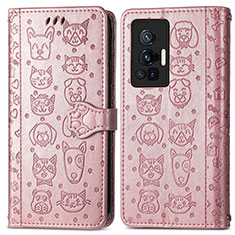 Coque Portefeuille Motif Fantaisie Livre Cuir Etui Clapet S03D pour Vivo X70 Pro 5G Or Rose