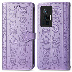 Coque Portefeuille Motif Fantaisie Livre Cuir Etui Clapet S03D pour Vivo X70 Pro 5G Violet