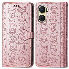 Coque Portefeuille Motif Fantaisie Livre Cuir Etui Clapet S03D pour Vivo Y02S Or Rose