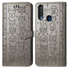 Coque Portefeuille Motif Fantaisie Livre Cuir Etui Clapet S03D pour Vivo Y11 Gris