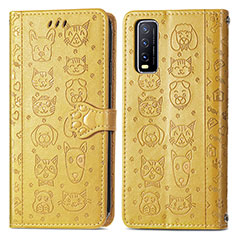 Coque Portefeuille Motif Fantaisie Livre Cuir Etui Clapet S03D pour Vivo Y12A Jaune