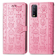 Coque Portefeuille Motif Fantaisie Livre Cuir Etui Clapet S03D pour Vivo Y12A Rose