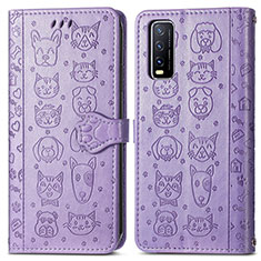 Coque Portefeuille Motif Fantaisie Livre Cuir Etui Clapet S03D pour Vivo Y12A Violet