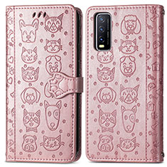 Coque Portefeuille Motif Fantaisie Livre Cuir Etui Clapet S03D pour Vivo Y12G Or Rose