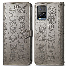 Coque Portefeuille Motif Fantaisie Livre Cuir Etui Clapet S03D pour Vivo Y21 Gris