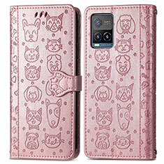 Coque Portefeuille Motif Fantaisie Livre Cuir Etui Clapet S03D pour Vivo Y21e Or Rose