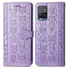 Coque Portefeuille Motif Fantaisie Livre Cuir Etui Clapet S03D pour Vivo Y21e Violet