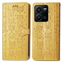 Coque Portefeuille Motif Fantaisie Livre Cuir Etui Clapet S03D pour Vivo Y35 4G Jaune