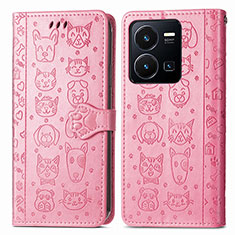 Coque Portefeuille Motif Fantaisie Livre Cuir Etui Clapet S03D pour Vivo Y35 4G Rose